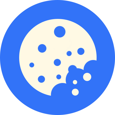 A blue circle with white and black circle with white dots